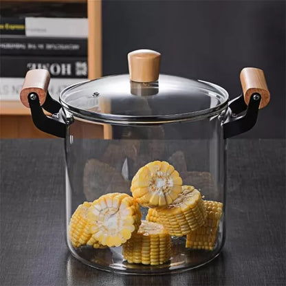 🍲 Olla de Vidrio con Mangos de Madera – 3.5 L
