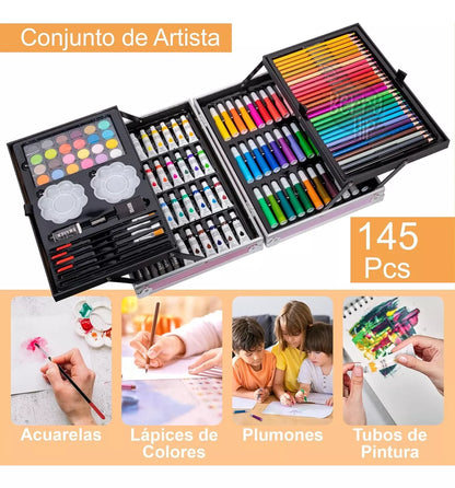 🎨 Set de Arte de 145 Piezas con Maleta Metálica