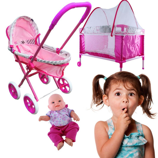 Combo de Coche, Cuna y Bebé para Niñas 👶🎀