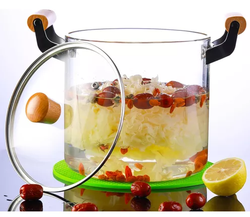 🍲 Olla de Vidrio con Mangos de Madera – 3.5 L
