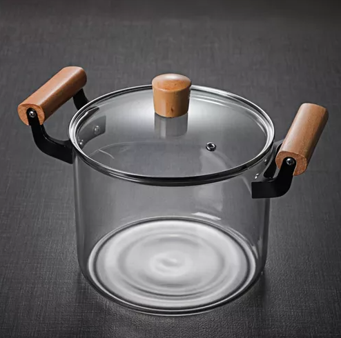 🍲 Olla de Vidrio con Mangos de Madera – 3.5 L