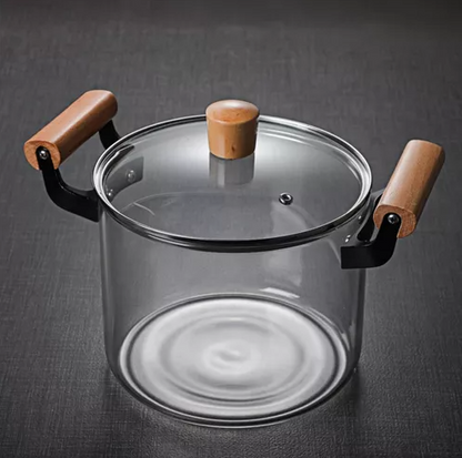 🍲 Olla de Vidrio con Mangos de Madera – 3.5 L